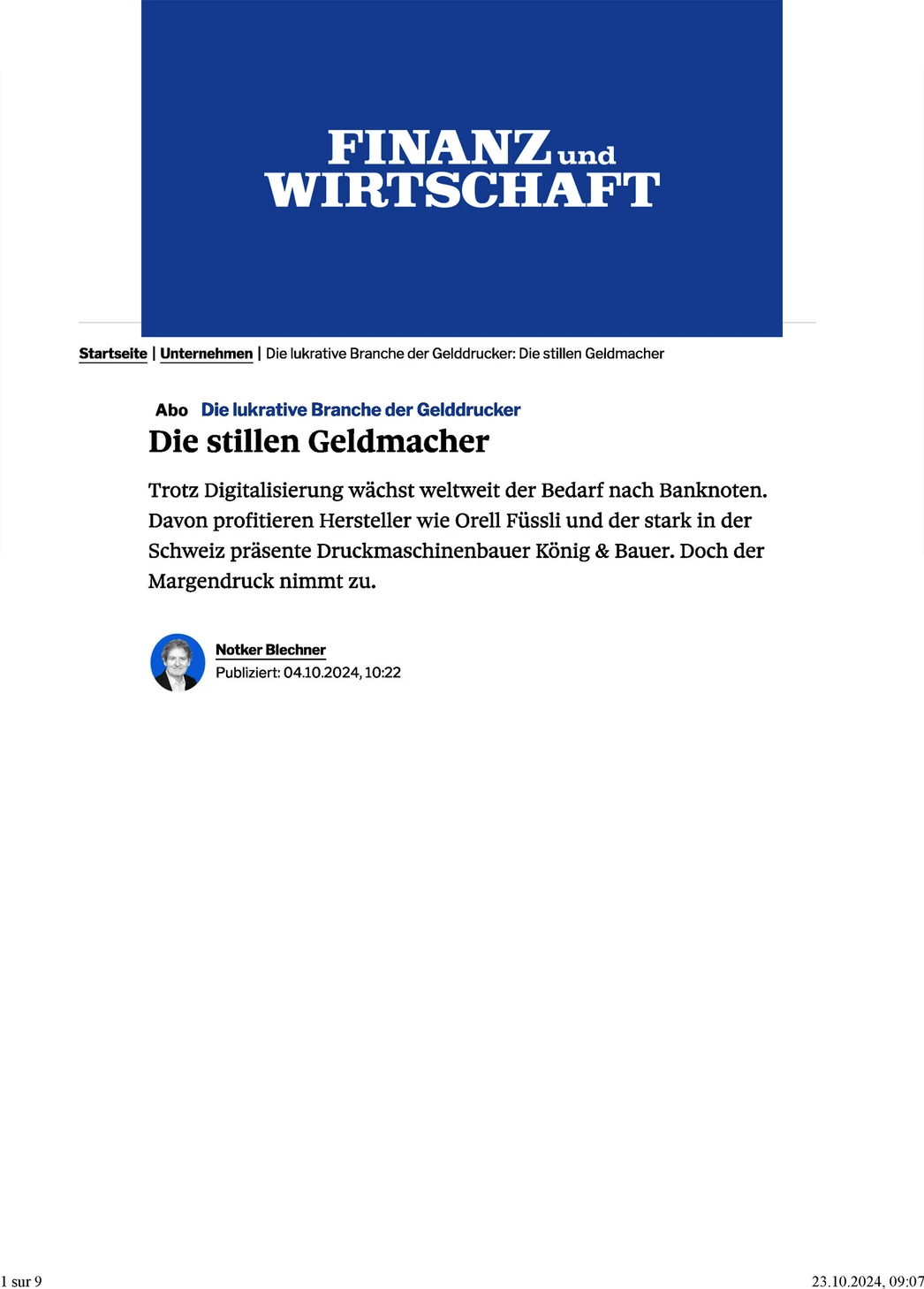 Finanz und Wirtschaft — Die stillen Geldmacher